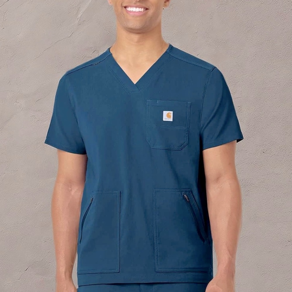 NWT Carhartt NAVY Scrub Top Men's Rugged Flex Modern Fit 5-Pocket V-Neck